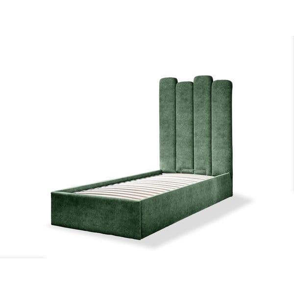 Zelena oblazinjena postelja s prostorom za shranjevanje in letvenim dnom 90x200 cm Dreamy Aurora - Miuform