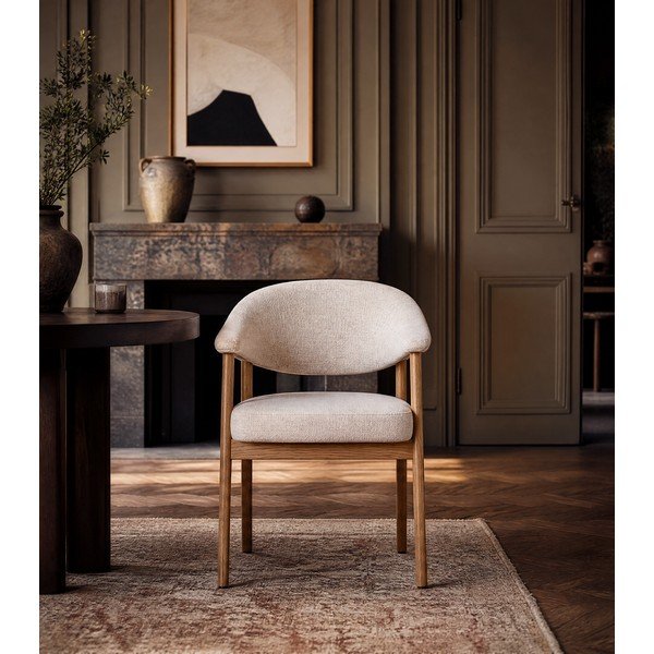 Kremno beli jedilni stoli v kompletu z nasloni za roke 2 ks iz masivnega hrasta Elk – Unique Furniture-image-3