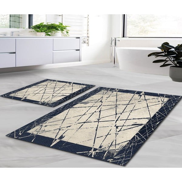 Modre/bež kopalniške preproge v kompletu 2 ks 60x100 cm Geometric – Mila Home-image-1