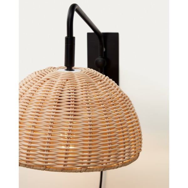 Črna/naravna stenska svetilka ø 23 cm Damila – Kave Home-image-2