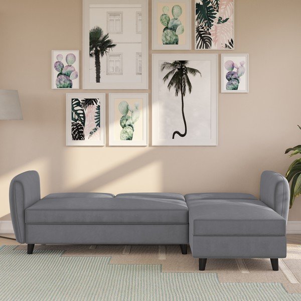 Siva žametna raztegljiva kotna sedežna garnitura Perry – Støraa-image-2