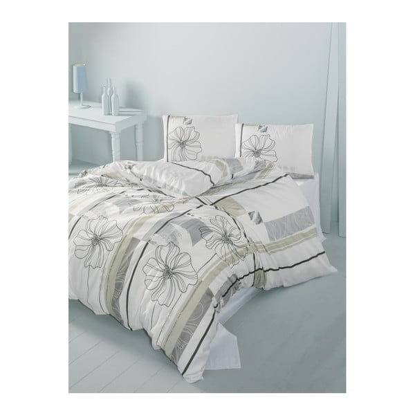 Bež posteljnina z rjuho za zakonsko posteljo Elif, 200 x 220 cm