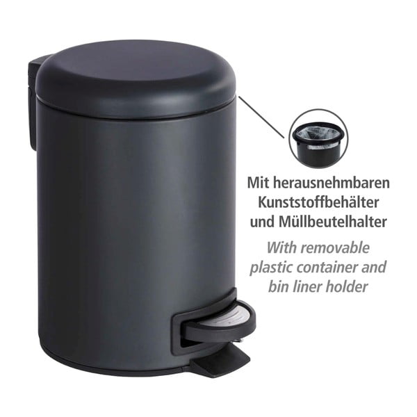Črn koš za smeti Wenko Leman, 3 l-image-4
