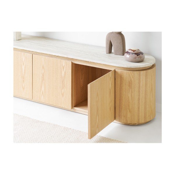 Kremno bela/v naravni barvi TV omarica s kamnito mizno ploščo 160x45x40 cm Larvik – House Nordic-image-1