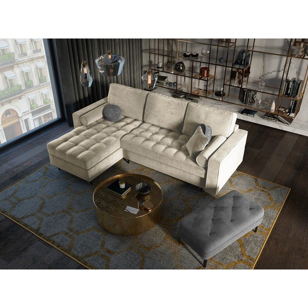 Bež žametna raztegljiva sedežna garnitura Milo Casa Santo, levi kot-image-1