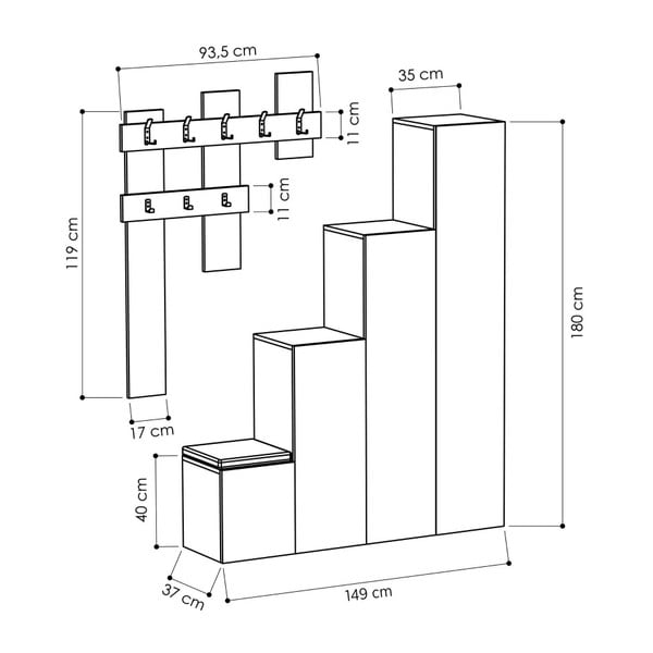 Homitis Up bela garderobna omara in set stenskih obešalnikov-image-2