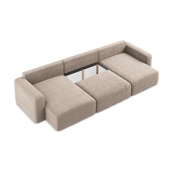 Bež raztegljiva/s prostorom za shranjevanje kotna sedežna garnitura iz šenilje (v obliki črke "U") Kona – Makamii-image-4