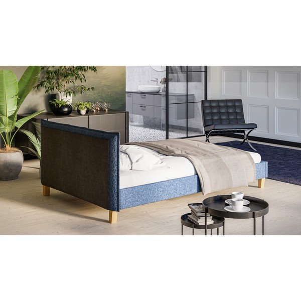 Modra oblazinjena zakonska postelja z letvenim dnom 140x200 cm Tina – Ropez-image-3