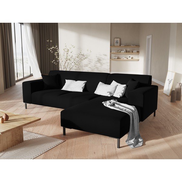 Črna žametna kotna sedežna garnitura Cosmopolitan Design Siena, desni kot-image-1