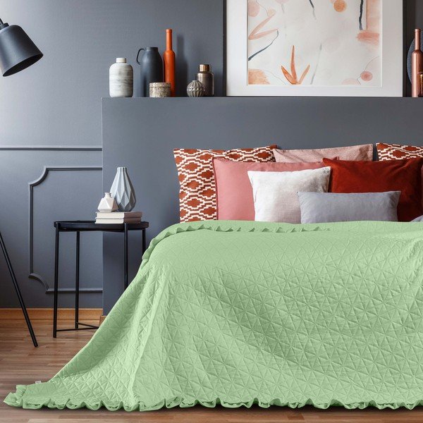 Zeleno pregrinjalo za posteljo AmeliaHome Tilia Mint, 220 x 240 cm-image-1