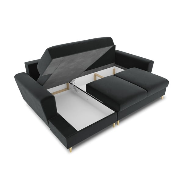 Temno siva žametna raztegljiva kotna sedežna garnitura s prostorom za shranjevanje (levi kot/z ležalnikom) Kyoto – Cosmopolitan Design-image-3