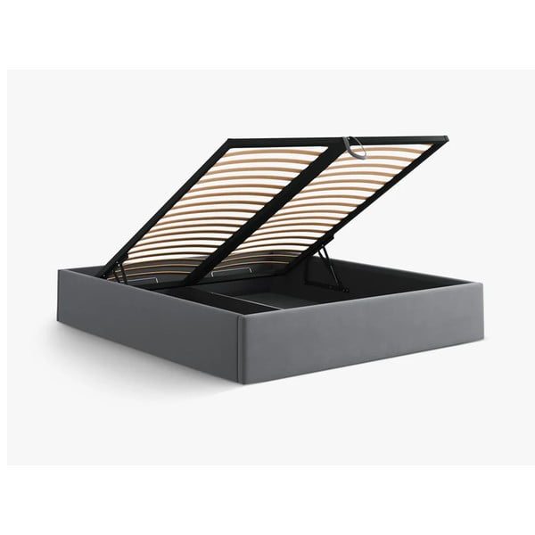 Siva oblazinjena zakonska postelja s prostorom za shranjevanje/brez vzglavja z letvenim dnom 180x200 cm Susan – Micadoni -image-3