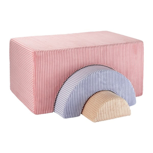 Rožnato otroško igrišče iz pene iz rebrastega žameta 3 ks višina 37 cm 75x49 cm Rainbow Montessori – Wigiwama