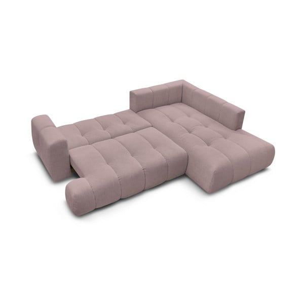 Rožnata raztegljiva/s prostorom za shranjevanje kotna sedežna garnitura (desni kot/v obliki črke L) Fuji – Bobochic Paris-image-4