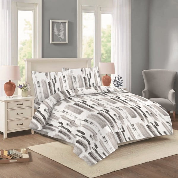 Bela/siva podaljšana bombažna posteljnina za zakonsko posteljo 200x220 cm Nora – Cotton House