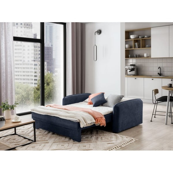 Temno modra raztegljiva/s prostorom za shranjevanje sedežna garnitura iz šenilje 155 cm Laine – ELTAP-image-4