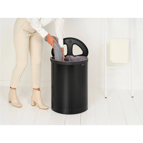 Mat črn kovinski koš za perilo 55 l Selector – Brabantia-image-2