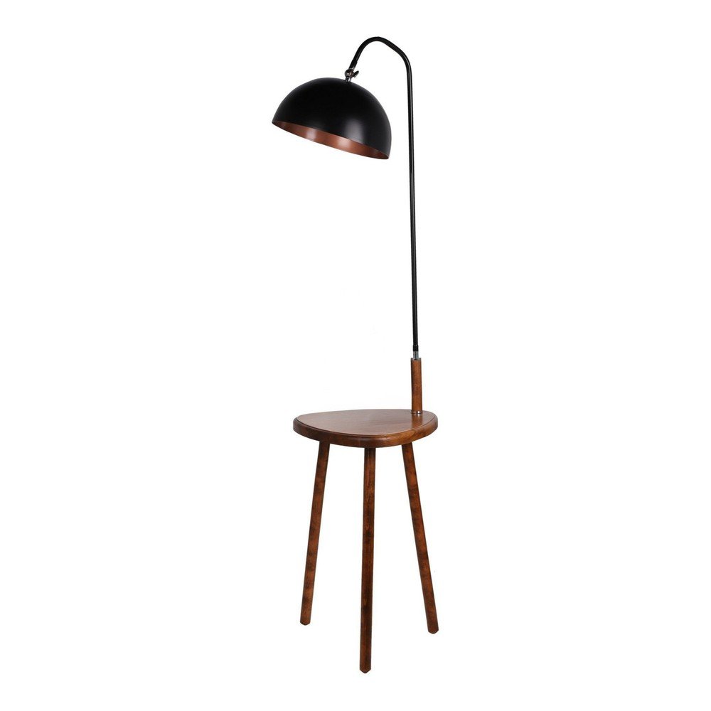 Črna/rjava stoječa svetilka s polico s kovinskim senčilom (višina 160 cm) Table