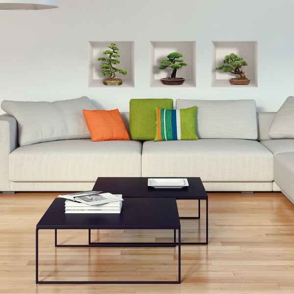 Komplet 3 3D stenskih nalepk Ambiance Bonzais-image-1