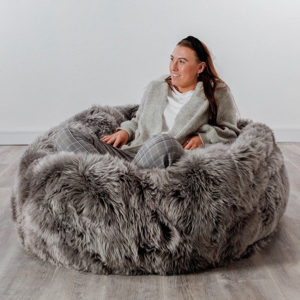 Siva vreča za sedenje iz ovčje kože Native Natural, ⌀ 110 cm-image-3