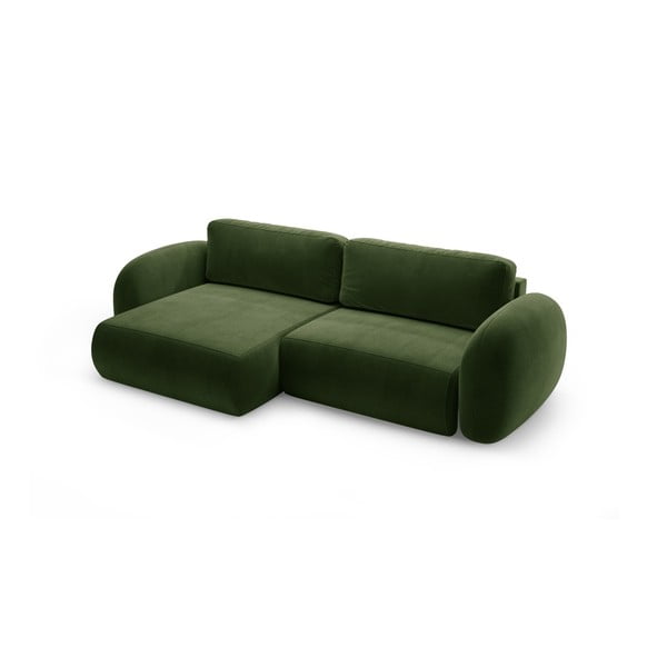 Zelena žametna raztegljiva/s prostorom za shranjevanje kotna sedežna garnitura Tonale – Cosmopolitan Design-image-2
