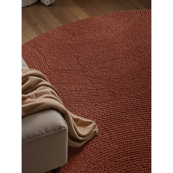 Opečnato oranžna ročno tkana volnena okrogla preproga ø 150 cm Calmio – Hanse Home-image-1