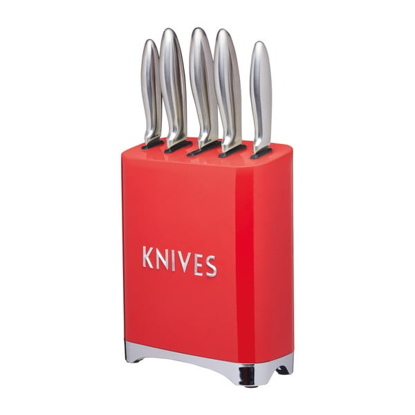 Komplet 5 nožev z rdečim stojalom Kitchen Craft Lovello