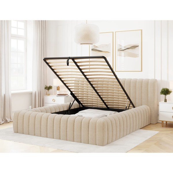 Bež oblazinjena zakonska postelja s prostorom za shranjevanje in z letvenim dnom 140x200 cm Carilla – ELTAP-image-2