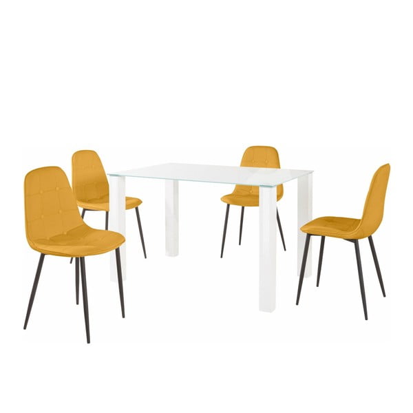 Garnitura jedilne mize in 4 rumenih stolov Støraa Dante, dolžina mize 120 cm