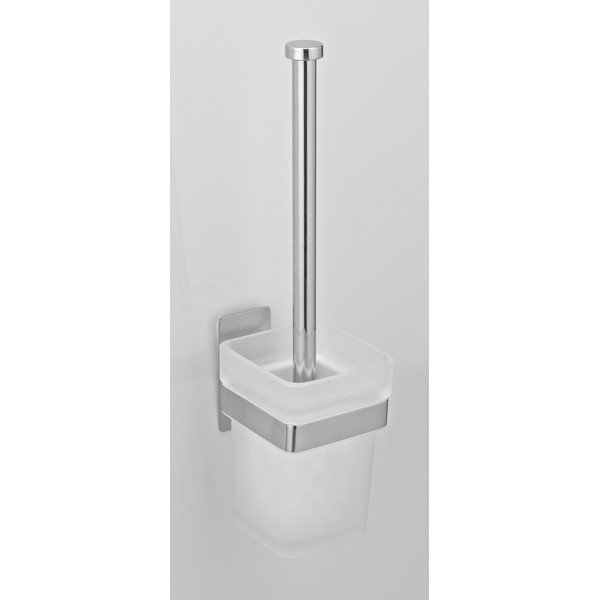 Steklena WC ščetka v sijajno srebrni barvi z namestitvijo brez vrtanja Genova – Wenko-image-1