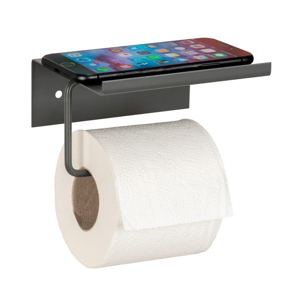 Antracitno sivo kovinsko držalo za toaletni papir z namestitvijo brez vrtanja in s polico Desulo – Wenko