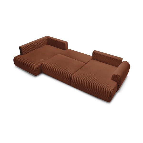 Opečnato oranžna raztegljiva/s prostorom za shranjevanje kotna sedežna garnitura iz rebrastega žameta (levi kot/v obliki črke "U") Lucien – Bobochic Paris-image-4