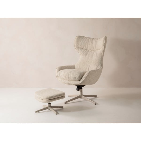 Bež vrtljiv fotelj z naslonjalom za noge iz tkanine bouclé Kenzi – Micadoni -image-3