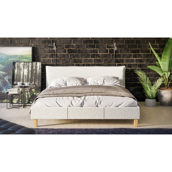 Kremno bela oblazinjena zakonska postelja z letvenim dnom 160x200 cm Tina – Ropez-image-2