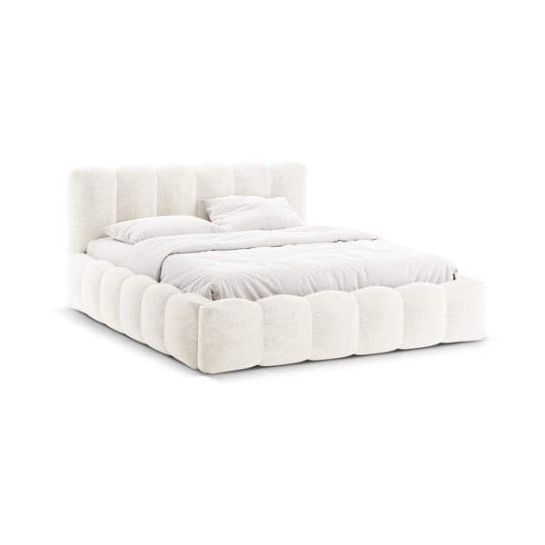 Kremno bela oblazinjena zakonska postelja s prostorom za shranjevanje z letvenim dnom 160x200 cm Lupine – Micadoni Home-image-3