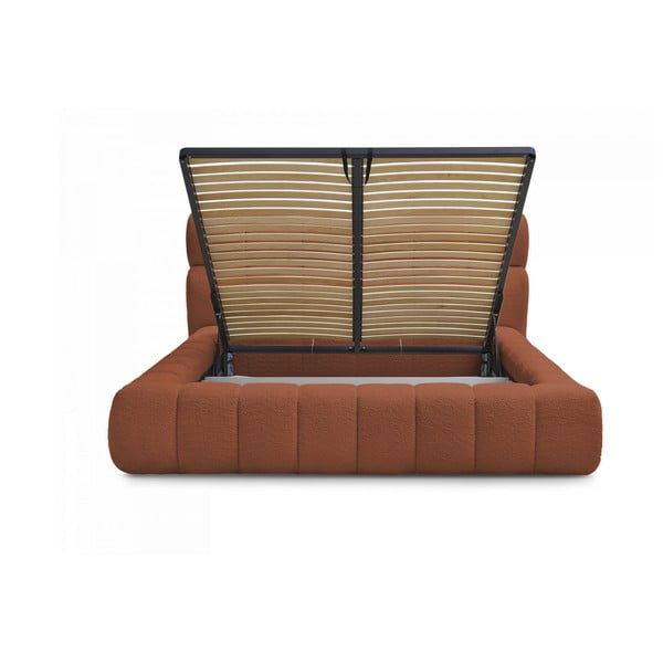 Oranžna oblazinjena zakonska postelja s prostorom za shranjevanje z letvenim dnom 180x200 cm Mont Blanc – Bobochic Paris-image-3