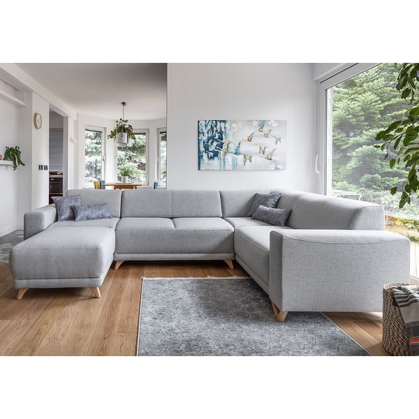 Svetlo siva raztegljiva/s prostorom za shranjevanje kotna sedežna garnitura (desni kot/v obliki črke "U") Classy Sophie – Miuform-image-1