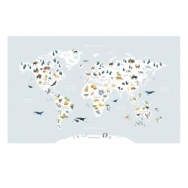 Otroška tapeta 400 cm x 248 cm Animals World Map – Lilipinso