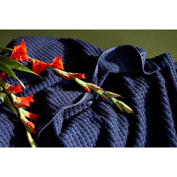 Temno modra frotirna brisača iz organskega bombaža 50x100 cm Check – JUNA-image-4