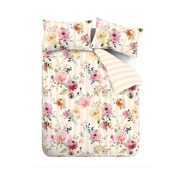 Kremno bela enojna posteljnina 135x200 cm Floral Stripe – Catherine Lansfield
