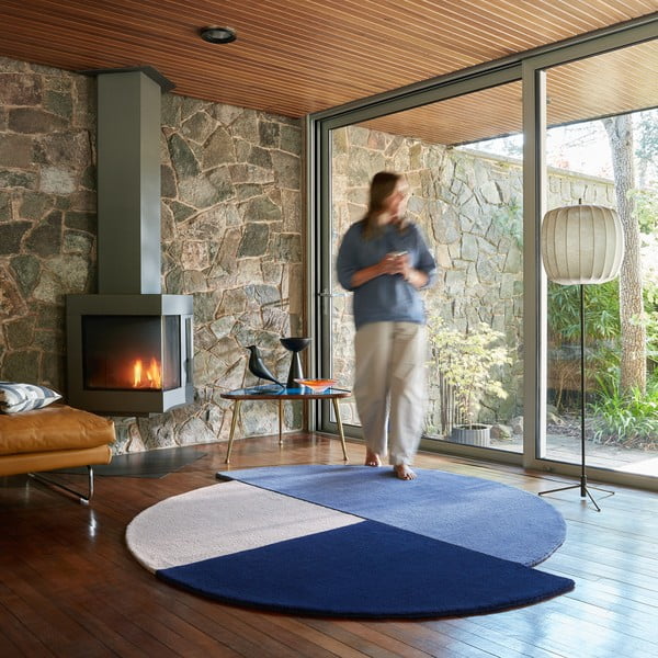 Modra ročno tkana volnena okrogla preproga ø 200 cm Mia Segment – Flair Rugs-image-2