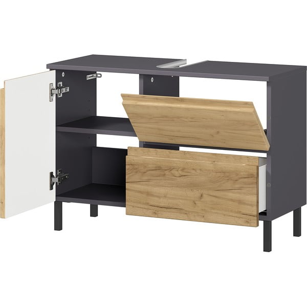 Temno siva omarica za pod umivalnik v hrastovem dekorju 80x56 cm Salinas - Germania-image-3