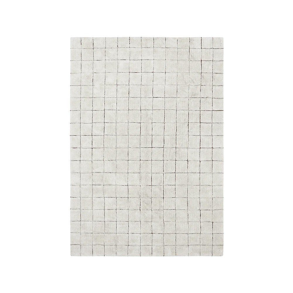 Kremno bela pralna ročno tkana bombažna preproga Mosaic