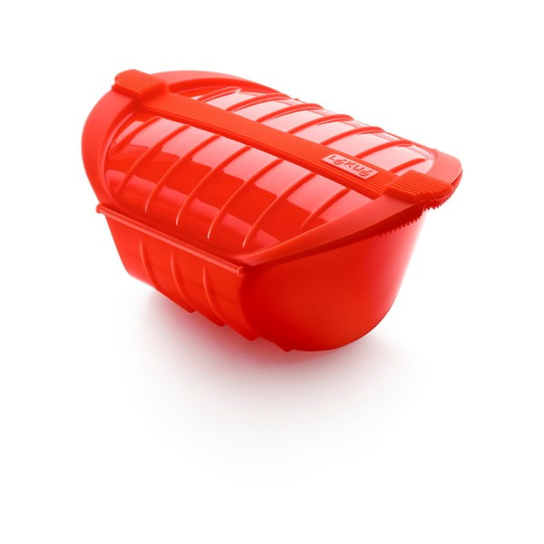 Rdeča silikonska posoda za kuhanje na pari Lékué Deep Steam Case L