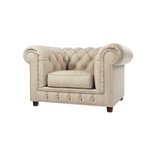 Kremno bel žameten fotelj Cambridge – Ropez