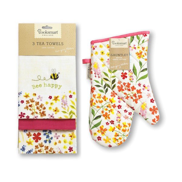 Kuhinjske krpe in kuhinjnska rokavica v kompletu 4 ks Bee Happy – Cooksmart ®