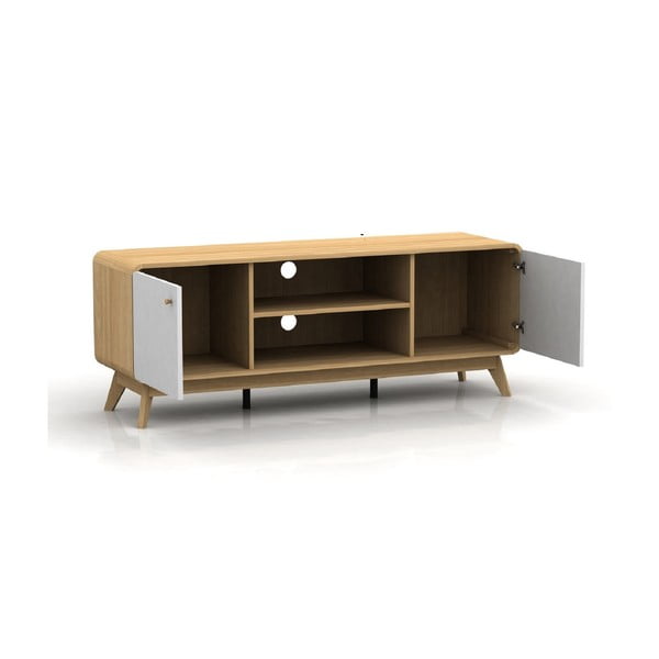 Bela TV omarica v hrastovem dekorju 140x53 cm Caitlin – Støraa-image-2