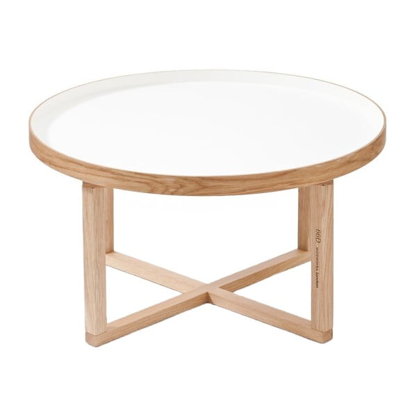 Okrogla kavna mizica z zgornjim delom iz belega hrasta Wireworks Round, Ø 66 cm