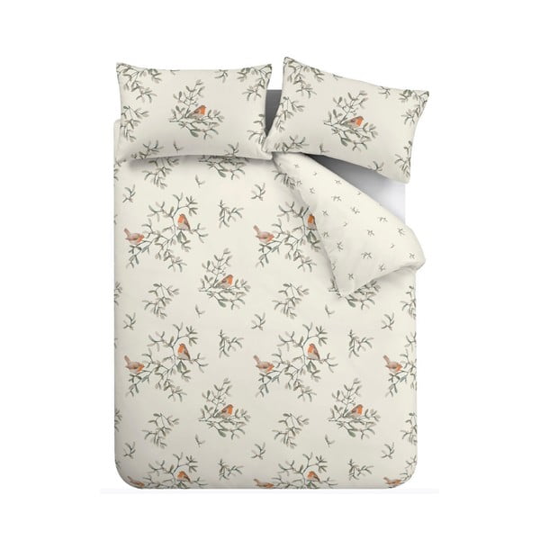 Kremno bela enojna flanelna posteljnina 135x200 cm Mistletoe Robins – Catherine Lansfield