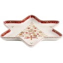 Rdeče-bela porcelanasta božična servirna skleda v obliki zvezde Villeroy&Boch Gingerbread Village, 37,2 x 32,5 cm
